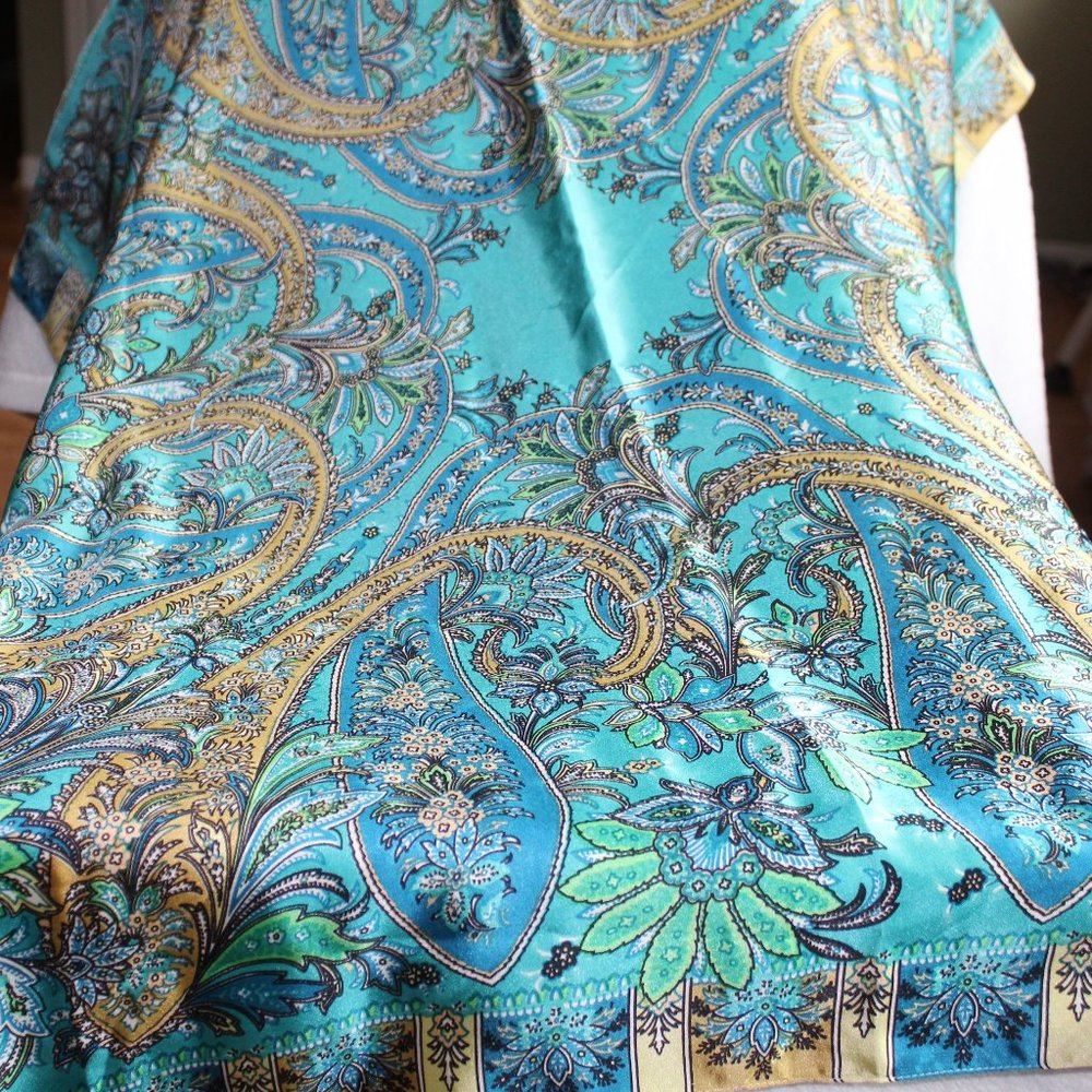 Apt 9  Paisley Print Satin Scarf  Green, blue, and Gold